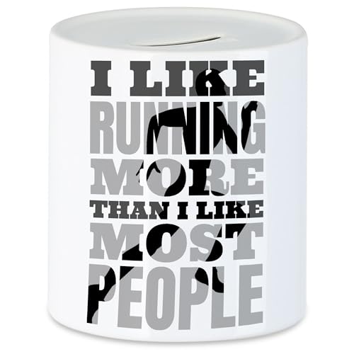 Hey!Print I Like Running More Than I Like Most People Spardose Laufen Joggen Läufer Menschen Sport Hobbie Laufschuhe von Hey!Print