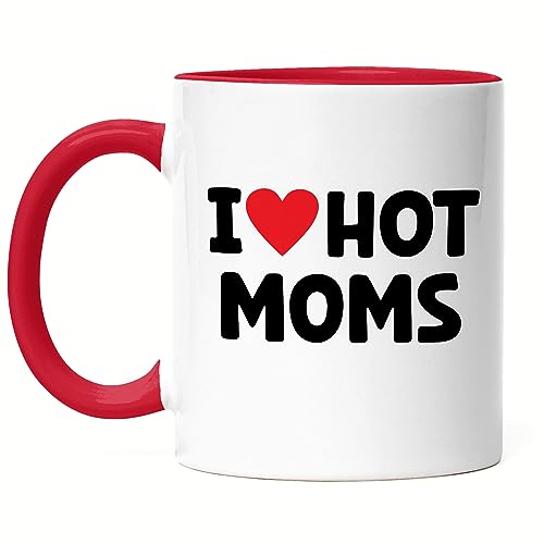 Hey!Print I Love hot Moms Tasse Rot Lustig Witzig Herz Love Valentinstag Vater Mutter Geburtstag Jahrestag Papa Mann von Hey!Print