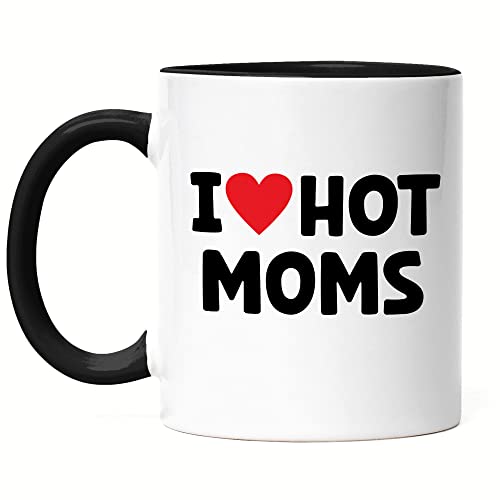 Hey!Print I Love hot Moms Tasse Schwarz Lustig Witzig Herz Love Valentinstag Vater Mutter Geburtstag Jahrestag Papa Mann von Hey!Print