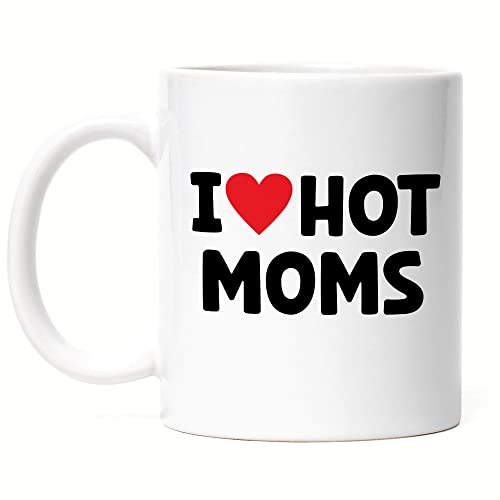 Hey!Print I Love hot Moms Tasse Weiß Lustig Witzig Herz Love Valentinstag Vater Mutter Geburtstag Jahrestag Papa Mann von Hey!Print