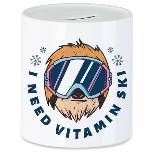 Hey!Print I Need Vitamin Ski Spardose Wintersport Ski Fahren Skifahrer Skibrille Skipiste Winter Bewegung Sport Skilift von Hey!Print