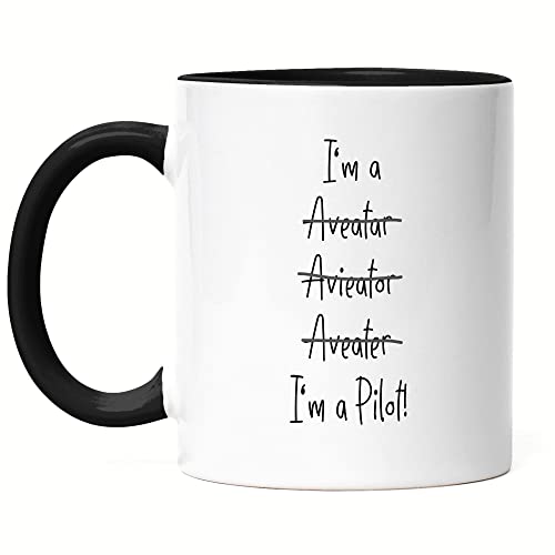 Hey!Print I'm A Pilot Tasse Schwarz Pilot Flugzeug Helikopter Lustige Geschenkidee für Flieger von Hey!Print