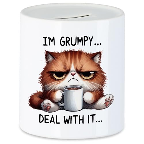 Hey!Print I'm Grumpy Deal with It Spardose Lustige Katze Morgenmuffel Humor Geschenkidee von Hey!Print
