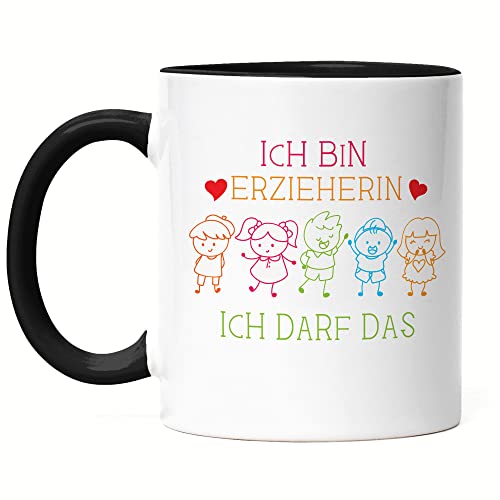 Hey!Print Ich Bin Erzieherin Ich Darf Das Tasse Schwarz Abschiedsgeschenk Erzieherin Tagesmutter Kindergarten von Hey!Print