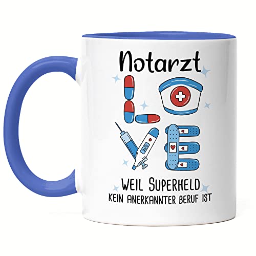 Hey!Print Ich Bin Notarzt Weil Superheld Kein Anerkannter Job Ist Tasse Blau Geschenk Danke Sagen von Hey!Print