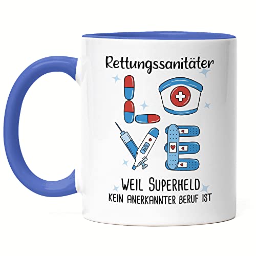 Hey!Print Ich Bin Rettungssanitäter Weil Superheld Kein Anerkannter Job Ist Tasse Blau Geschenk Danke Sagen von Hey!Print