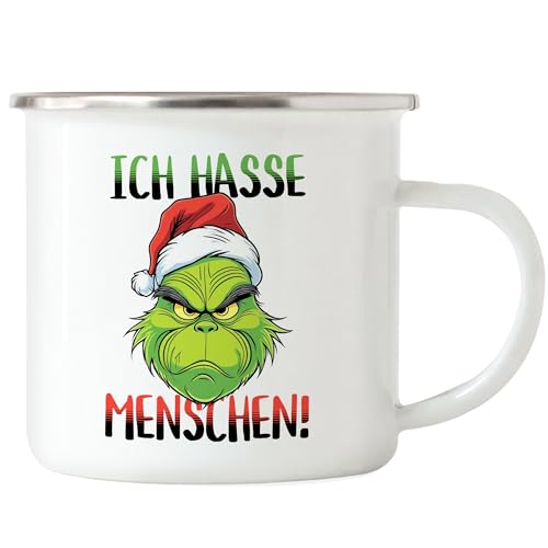 Hey!Print Ich Hasse Menschen Emaille-Tasse silber Anti Weihnachten Ich hasse Weihnachten Mi Mi Mi Halts Maul von Hey!Print