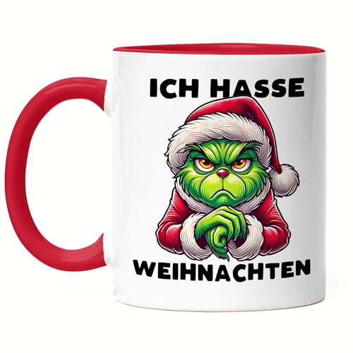 Hey!Print Ich Hasse Weihnachten Tasse rot Weihnachtsmuffel Sarkasmus Anti-Weihnachten Geschenkidee von Hey!Print