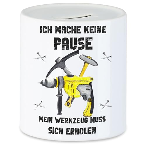 Hey!Print Ich Mache Keine Pause Mein Werkzeug Muss Sich Erholen Spardose Bohrmaschine Hammer Bauarbeiter Job Mittagspause von Hey!Print