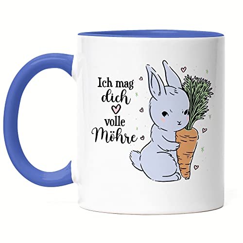 Hey!Print Ich Mag Dich Volle Möhre Tasse Blau Hase Mit Karotte Süßes Geschenk Kaninchen Möhre von Hey!Print