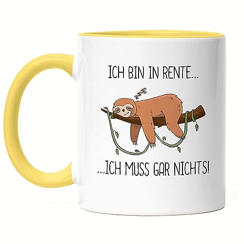 Hey!Print Ich bin Rentner und muss gar nichts Tasse Gelb Lustig Spruch Ironie Faultier Geschenkidee Ruhestand Rente Abschied von Hey!Print