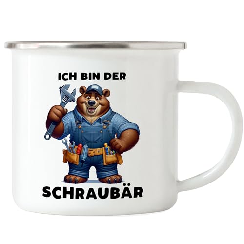 Hey!Print Ich bin der Schraubär Bär Werkzeug Emaille Tasse Mechaniker Mechatroniker von Hey!Print