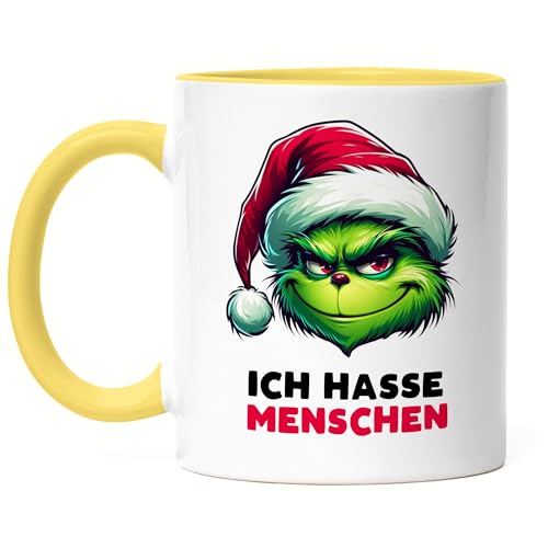 Hey!Print Ich hasse Menschen Tasse Gelb Ironie Weihnachten Lustiger Spruch Fun von Hey!Print