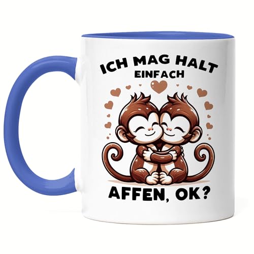 Hey!Print Ich mag halt einfach Affen, ok? Süße Affen Tasse Blau - Zoo Wildnis Geschenk von Hey!Print