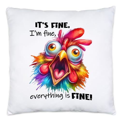 Hey!Print It's Fine I'm Fine Kissen Inkl. Füllung Lustiges Huhn Stress Humor Geschenkidee Sarkastisch von Hey!Print