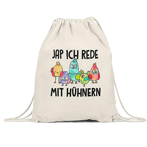 Hey!Print Ja Ich Rede Mit Hühnern Turnbeutel Gymsack Huhn-Fans Bauernhof Chicken Hühnerhof Geschenk von Hey!Print
