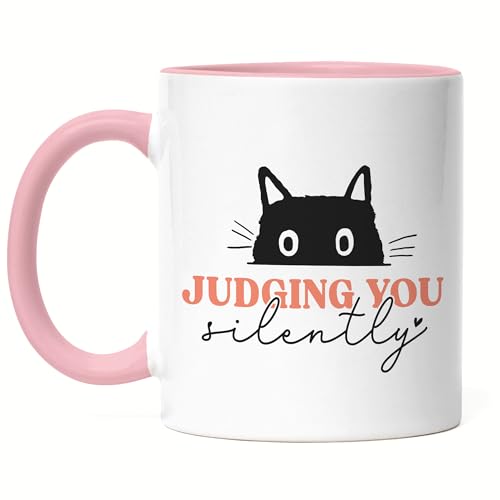 Hey!Print Judging you Silently Tasse Rosa Katzenliebhaber Kätzchen Katze-als-Haustier von Hey!Print