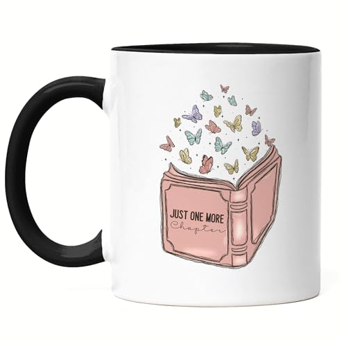 Hey!Print Just one more chapter Tasse Schwarz Leseratte Bücherwurm Bestseller Ein Kapitel noch von Hey!Print