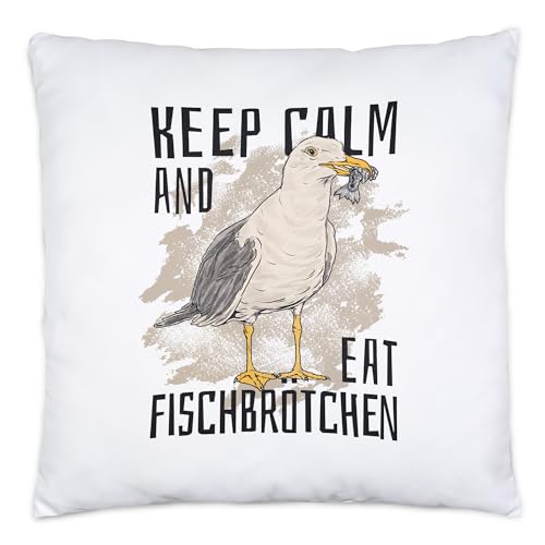 Hey!Print Keep Calm and Eat Fischbrötchen Kissen Inkl Füllung Möwe Sylt Bismarck Krabbenbrötchen von Hey!Print