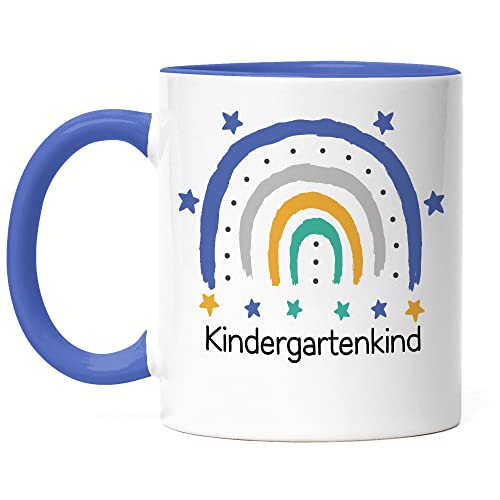 Hey!Print Kindergartenkind Tasse Blau Geschenk Kindergarten Start Kita Regenbogen Sterne Jungs von Hey!Print