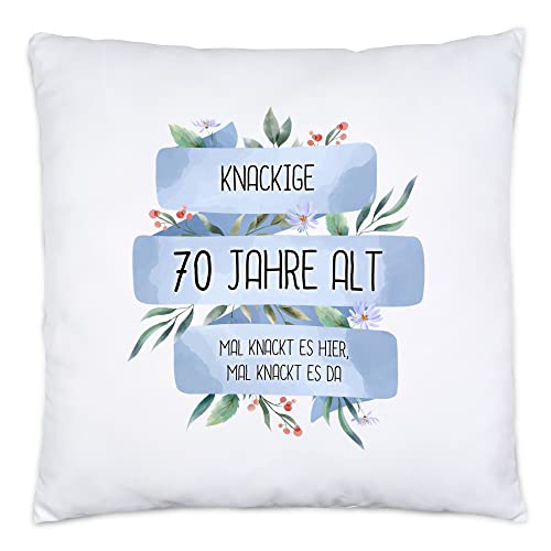 Hey!Print Knackige 70 Jahre Alt Kissen Inkl. Füllung Humorvoll Spruch-Tasse Mal Knackt Es Hier Geschenkidee 70. Geburtstag von Hey!Print