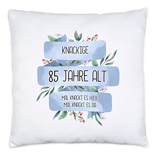 Hey!Print Knackige 85 Jahre Alt Kissen Inkl. Füllung Humorvoll Spruch-Tasse Mal Knackt Es Hier Geschenkidee 85. Geburtstag von Hey!Print