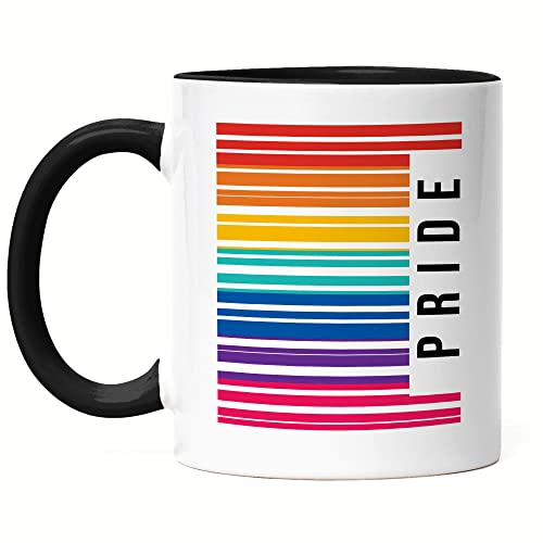Hey!Print LGBT Pride Tasse Schwarz Regenbogen Barcode LGBT Gay LGBTQ Queer Homosexuell CSD Pride Week Geschenk von Hey!Print