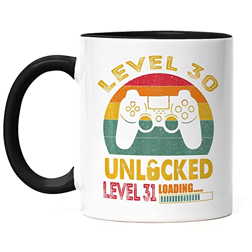 Hey!Print Level 30 Unlocked Level 31 Loading Tasse Schwarz 30. Geburtstag Konsole Happy Birthday Controller Gamepad Spiel von Hey!Print