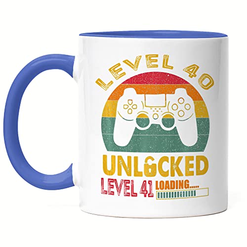 Hey!Print Level 40 Unlocked Level 41 Loading Tasse Blau 40. Geburtstag Konsole Happy Birthday Controller Gamepad Spiel von Hey!Print