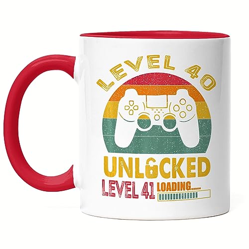 Hey!Print Level 40 Unlocked Level 41 Loading Tasse Rot Geburtstag Konsole Happy Birthday Controller Gamepad Spiel von Hey!Print
