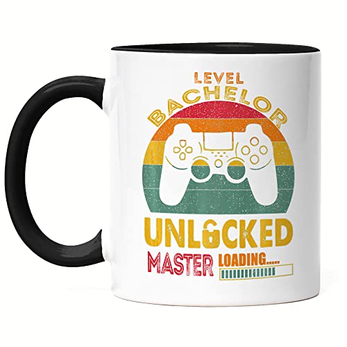 Hey!Print Level Bachelor Unlocked Master Loading Tasse Schwarz Studium Lernen Bildung Konsole Spiel Controller Gamepad von Hey!Print