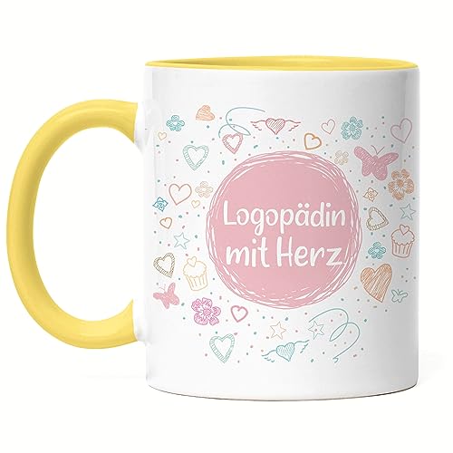 Hey!Print Logopädin mit Herz Tasse Gelb Dankeschön Geschenk Danke Sagen Für Alles Logopädie von Hey!Print