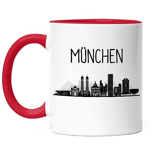 Hey!Print MÜNCHEN Skyline Tasse Rot Souvenir Andenken Deutsche Großstädte Motiv Stadt Silhouette Geschenkidee Umzug von Hey!Print