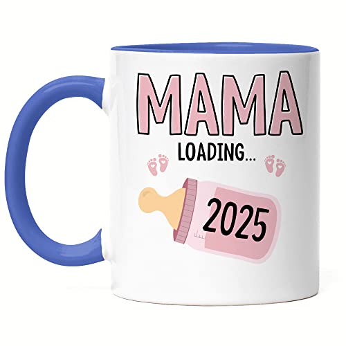 Hey!Print Mama Loading 2025 Tasse Blau Geschenk Werdende Mama Babynews Mit Ladebalken Mutterschutz Schwangerschaft Geschenkidee von Hey!Print