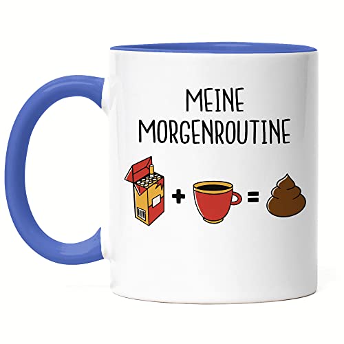 Hey!Print Meine Morgenroutine Kaffee Kippe Gleich Kacken Lustige Tasse Blau Mit Zigaretten Motiv Geschenkidee Toilettengang Hey!Print Meine Morgenroutine Kaffee Kippe Gleich Kacken Lustige Tasse Blau Mit Zigaretten Motiv Geschenkidee Toilettengang von Hey!Print