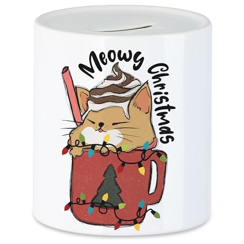 Hey!Print Meowy Christmas Spardose Cat Katze Katzenliebhaber Weihnachten Frohes Weihnachtsfest Heilig Abend Advent von Hey!Print