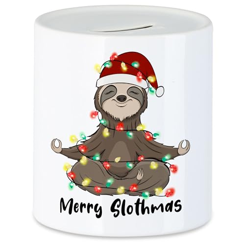 Hey!Print Merry Christmas Spardose Geschenkidee Faultier-Fans Sloth Lustiges Motiv für Weihnachten für Familie Freunde von Hey!Print