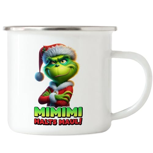 Hey!Print Mimimi Halts Maul Anti Weihnachten Emaille Tasse Feiertage Sarkasmus Muffel von Hey!Print