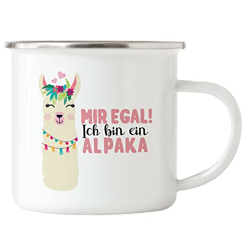 Hey!Print Mir Egal Ich Bin Ein Alpaka Emaille Tasse Süßes Alpaka Motiv Geschenkidee Alpaka-Fans Hey!Print Mir Egal Ich Bin Ein Alpaka Emaille Tasse Süßes Alpaka Motiv Geschenkidee Alpaka-Fans von Hey!Print