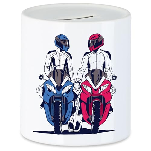 Hey!Print Motorrad Motiv Spardose Motorradfahrer Moped Motorradfahrerin Motorradtour Biker Ride Riding Pärchen Speed von Hey!Print