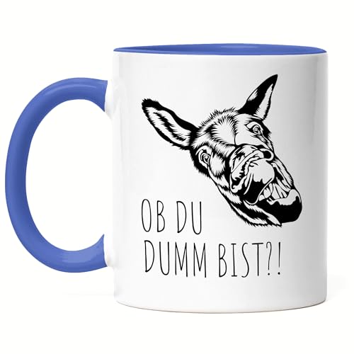 Hey!Print Ob du dumm bist?! Tasse Blau Büro Geschenk Sarkasmus Mitarbeiter Chef Kollegen Esel von Hey!Print