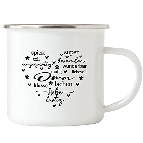 Hey!Print Oma Unschlagbare Großmutter Emaille Tasse Beste Oma der Welt Muttertag Geschenk von Hey!Print