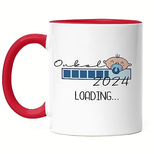 Hey!Print Onkel Loading 2024 Tasse  für werdende Onkel zur Geburt Nichte Neffe Babynews Ich werde Onkel Geschenk Tasse Rot von Hey!Print