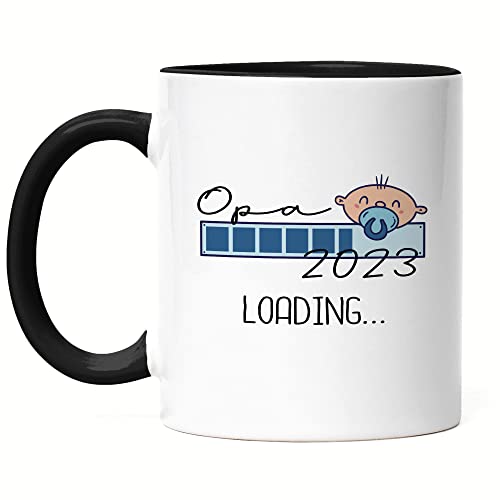 Hey!Print Opa Loading 2023 Tasse Schwarz für werdende Opas zur Geburt Enkel Enkelin Babynews Ich werde Opa Geschenk Tasse von Hey!Print