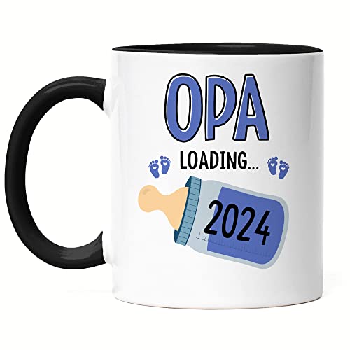 Hey!Print Opa Loading 2024 Tasse Schwarz Geschenk Werdende Großväter Babynews mit Ladebalken Schwangerschaft Geschenkidee von Hey!Print