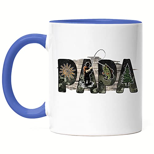 Hey!Print Papa Angler Tasse Blau Vatertag Angel-Fan Geschenkidee für angelnden Vater von Hey!Print