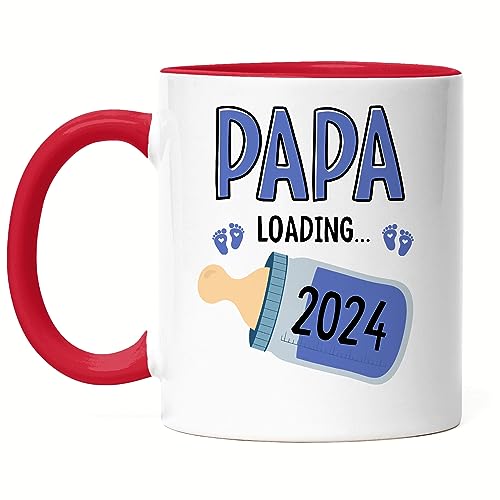 Hey!Print Papa Loading 2024 Tasse Rot Geschenk Werdende Väter Babynews mit Ladebalken Schwangerschaft Geschenkidee von Hey!Print