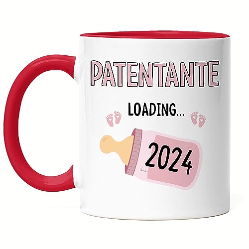 Hey!Print Patentante Loading 2024 Tasse Rot Geschenk Werdende Patentante Babynews mit Ladebalken Schwangerschaft Geschenkidee von Hey!Print