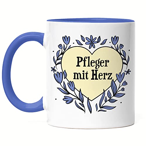 Hey!Print Pfleger mit Herz Tasse Blau Geschenkidee Zum Danke Sagen Bester Pfleger von Hey!Print