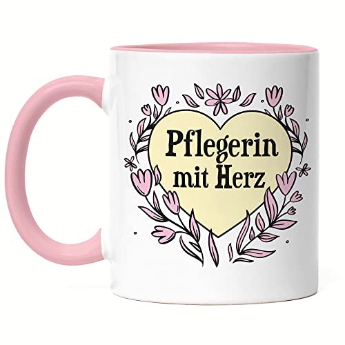 Hey!Print Pflegerin mit Herz Tasse Rosa Geschenkidee Zum Danke Sagen Beste Pflegerin von Hey!Print
